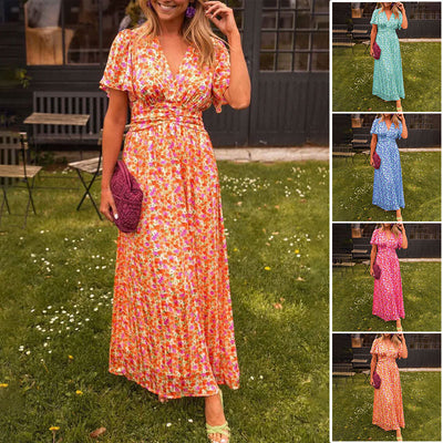 Samantha – Blumiges V-Ausschnitt-Kleid