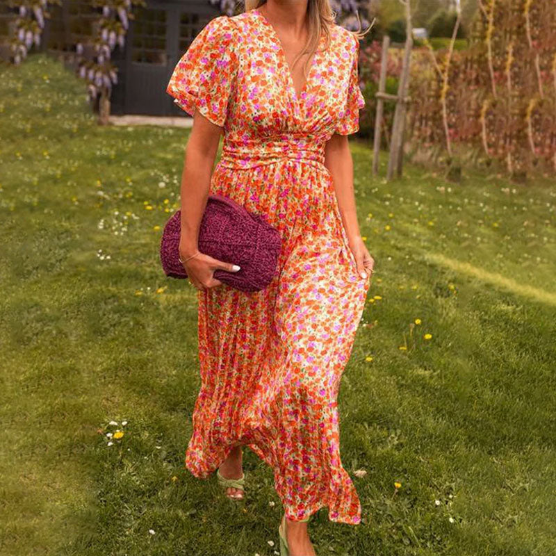 Samantha – Blumiges V-Ausschnitt-Kleid