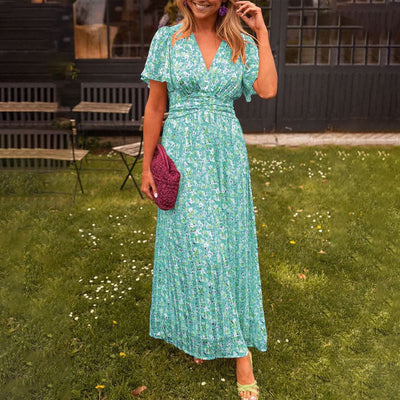 Samantha – Blumiges V-Ausschnitt-Kleid