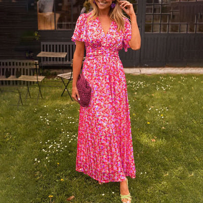 Samantha – Blumiges V-Ausschnitt-Kleid
