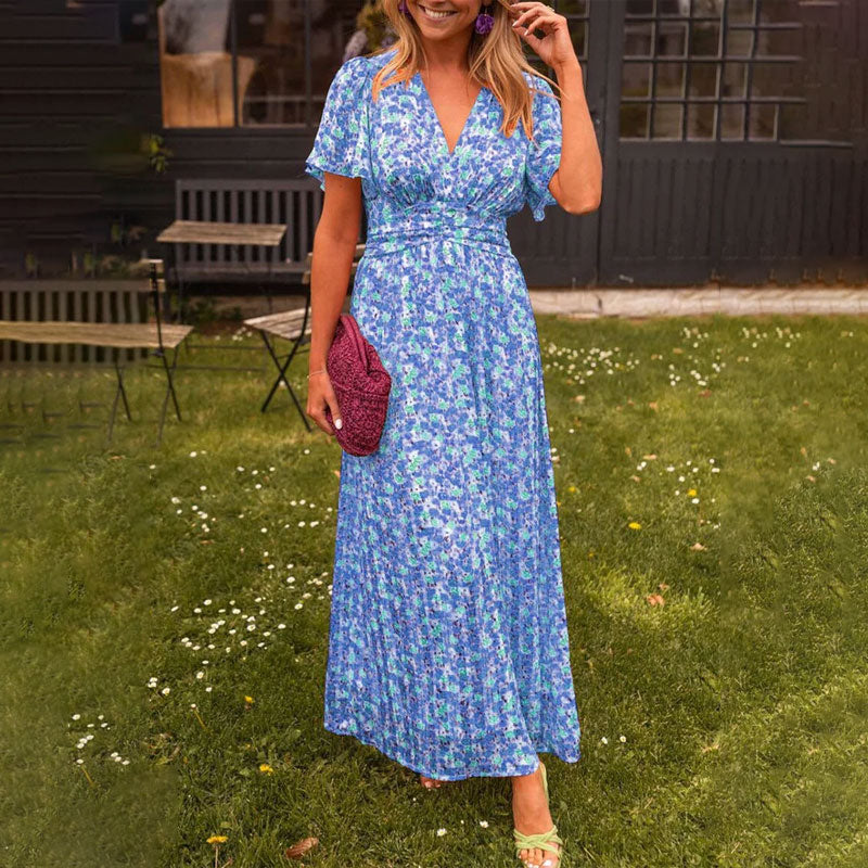 Samantha – Blumiges V-Ausschnitt-Kleid