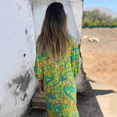 Almira – Boho Maxikleid mit abstraktem Print
